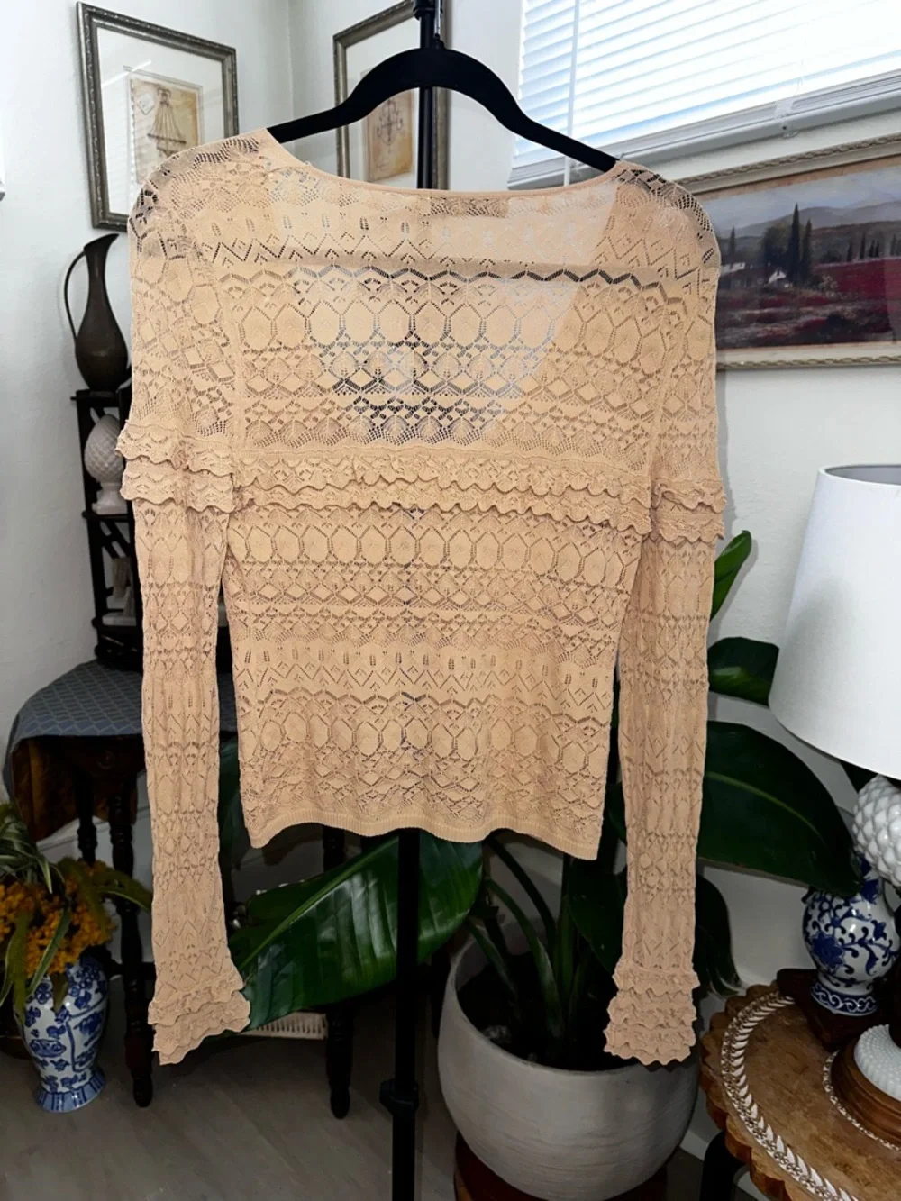 Zara Beige Crochet Button-Front Cardigan